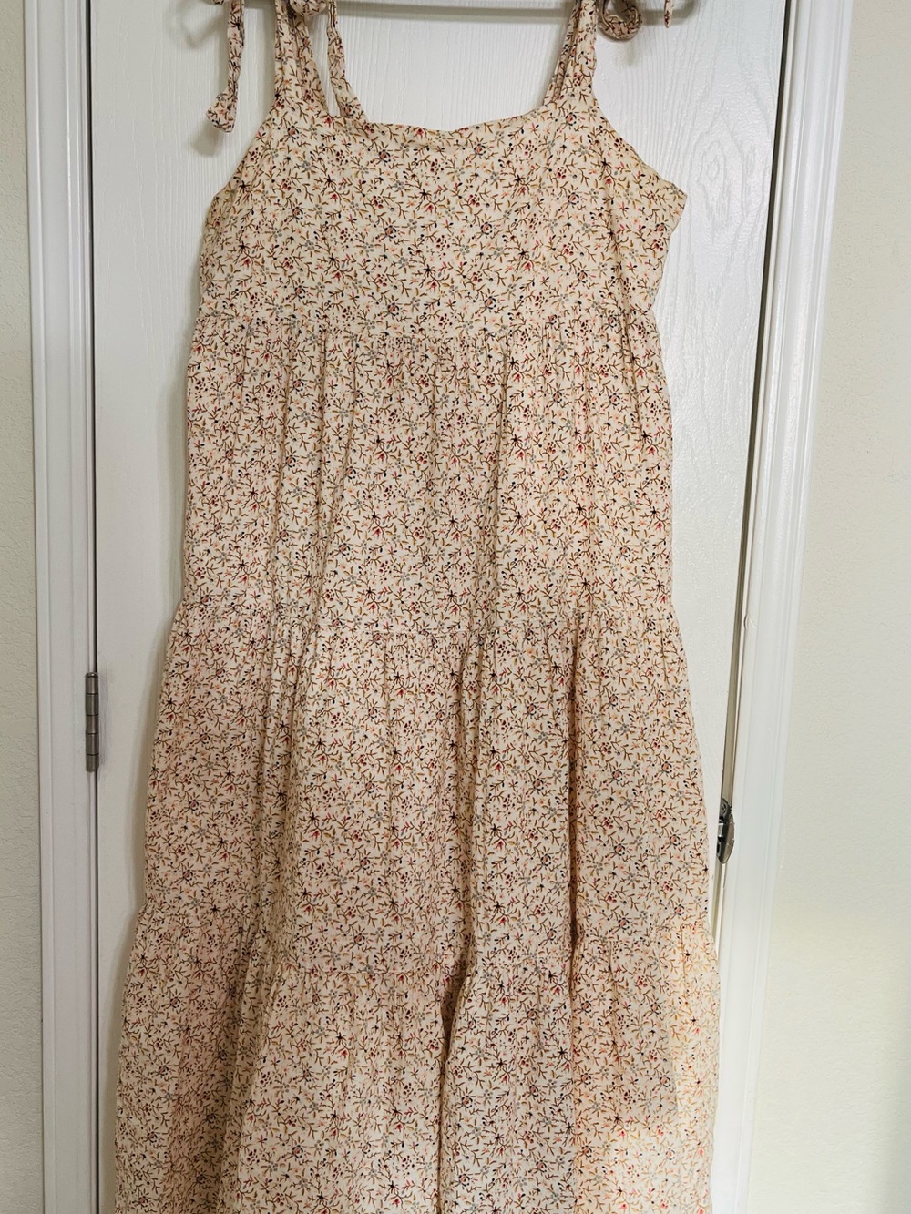 Madewell Cream Floral Tiered Maxi Dress with Tie Straps